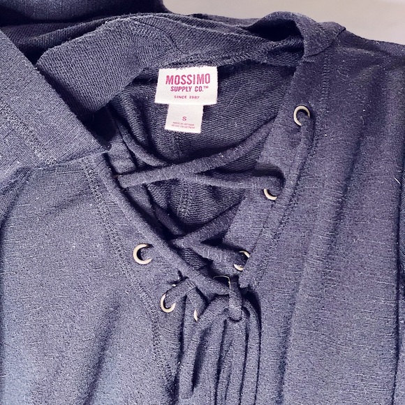 Thin Black V Neck Hoodie with Lacing - Picture 4 of 5